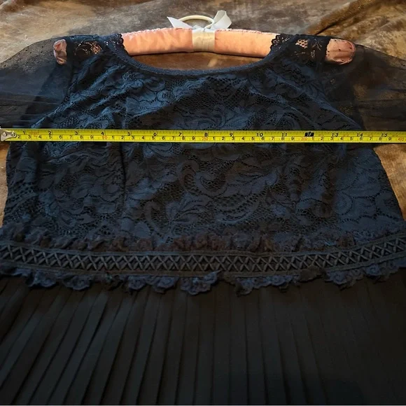 Pleated Lace Chiffon Formal Evening Casual Maxi A-Line black Dress - Picture 6 of 15